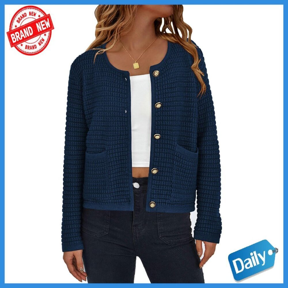 Chunky Knit Cardigan Open Front Button Down Long Sleeve Sweater
